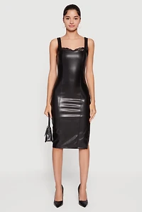 Faux Leather Lace Detail Side Slit Tank Dress