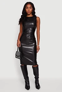 Sleeveless Faux Leather Midi Dress