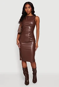 Sleeveless Faux Leather Midi Dress