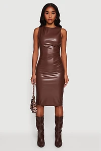 Sleeveless Faux Leather Midi Dress