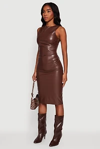 Sleeveless Faux Leather Midi Dress