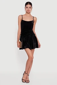 Womens Velvet Ruched Corset Skater Dress,