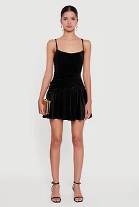 Womens Velvet Ruched Corset Skater Dress,