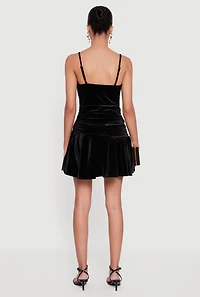 Womens Velvet Ruched Corset Skater Dress,