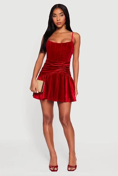 Velvet Ruched Corset Skater Dress
