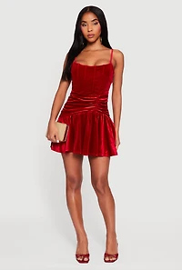 Velvet Ruched Corset Skater Dress