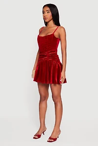 Velvet Ruched Corset Skater Dress