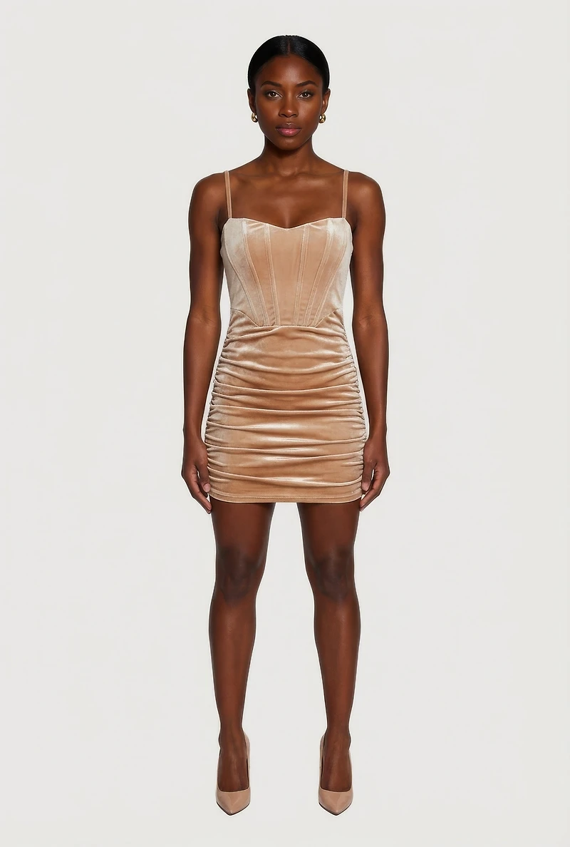Velvet Ruched Corset Mini Dress