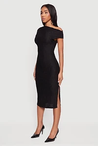 Textured Knit One Shoulder Midi Dress