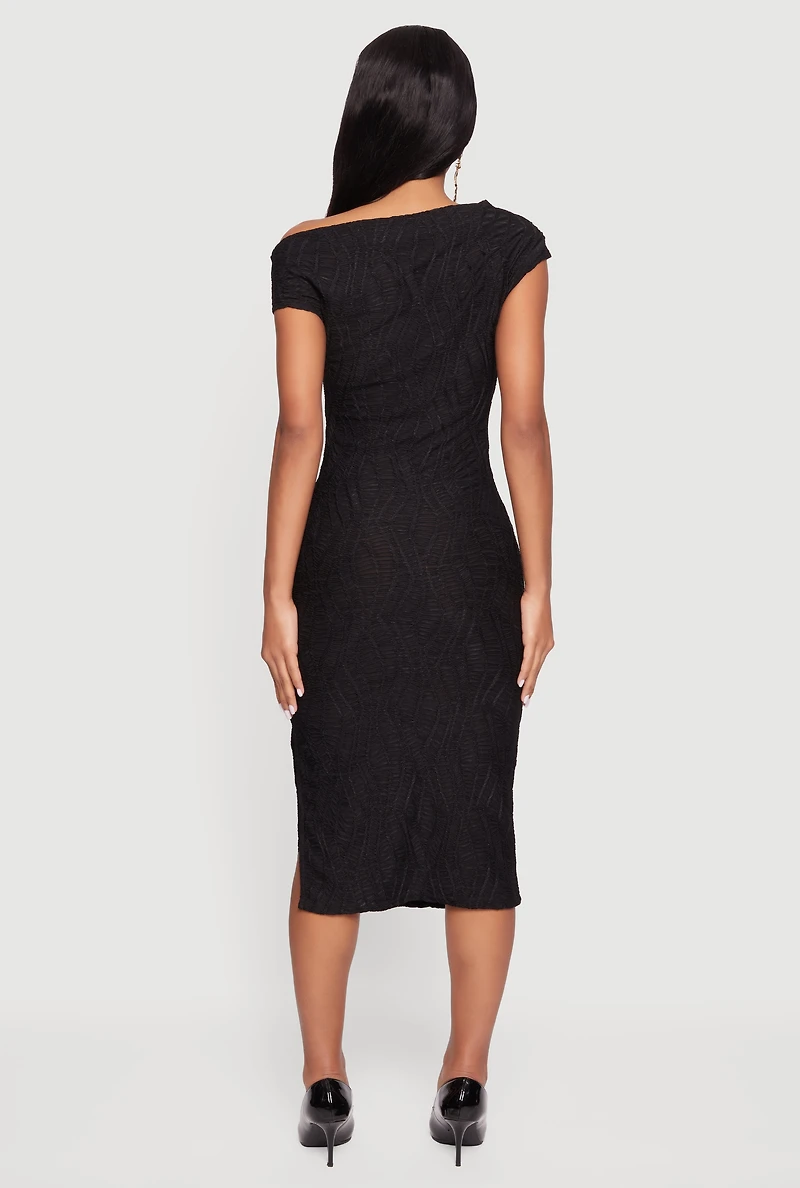 Textured Knit One Shoulder Midi Dress