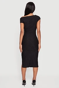 Textured Knit One Shoulder Midi Dress