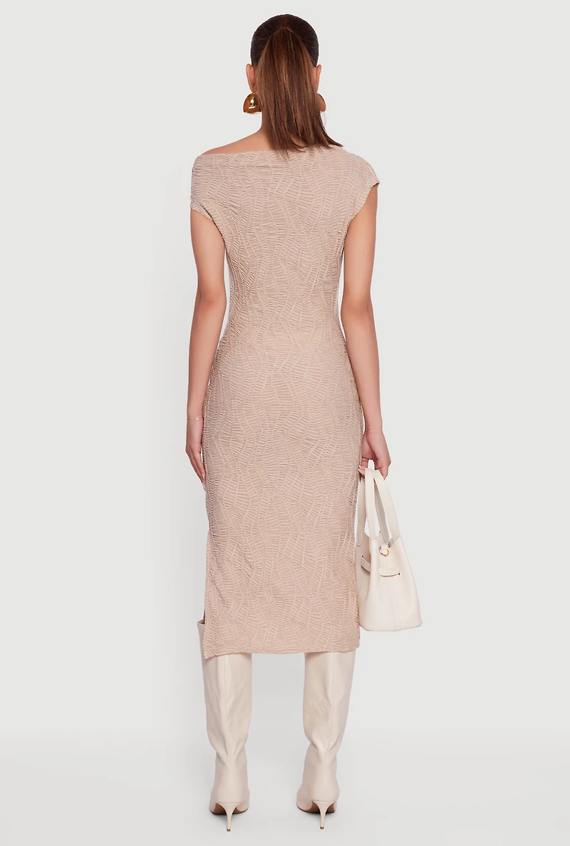 Textured Knit One Shoulder Midi Dress