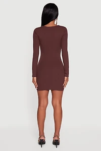 Ribbed Knit Padded Cup Twist Front Dress