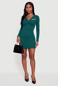 Ribbed Knit Padded Cup Twist Front Dress