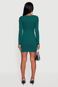 Ribbed Knit Padded Cup Twist Front Dress