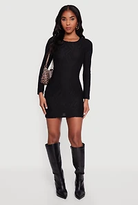 Keyhole Back Textured Mesh Mini Dress