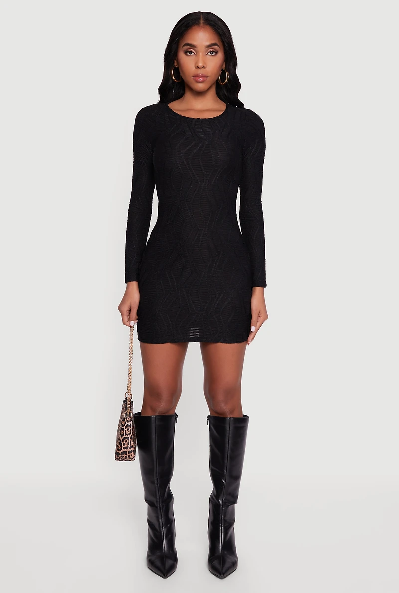 Womens Keyhole Back Textured Mesh Mini Dress, Black, Size S