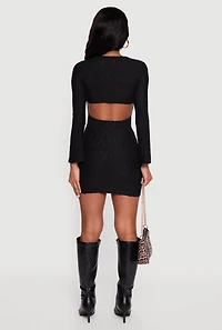 Womens Keyhole Back Textured Mesh Mini Dress, Black, Size M