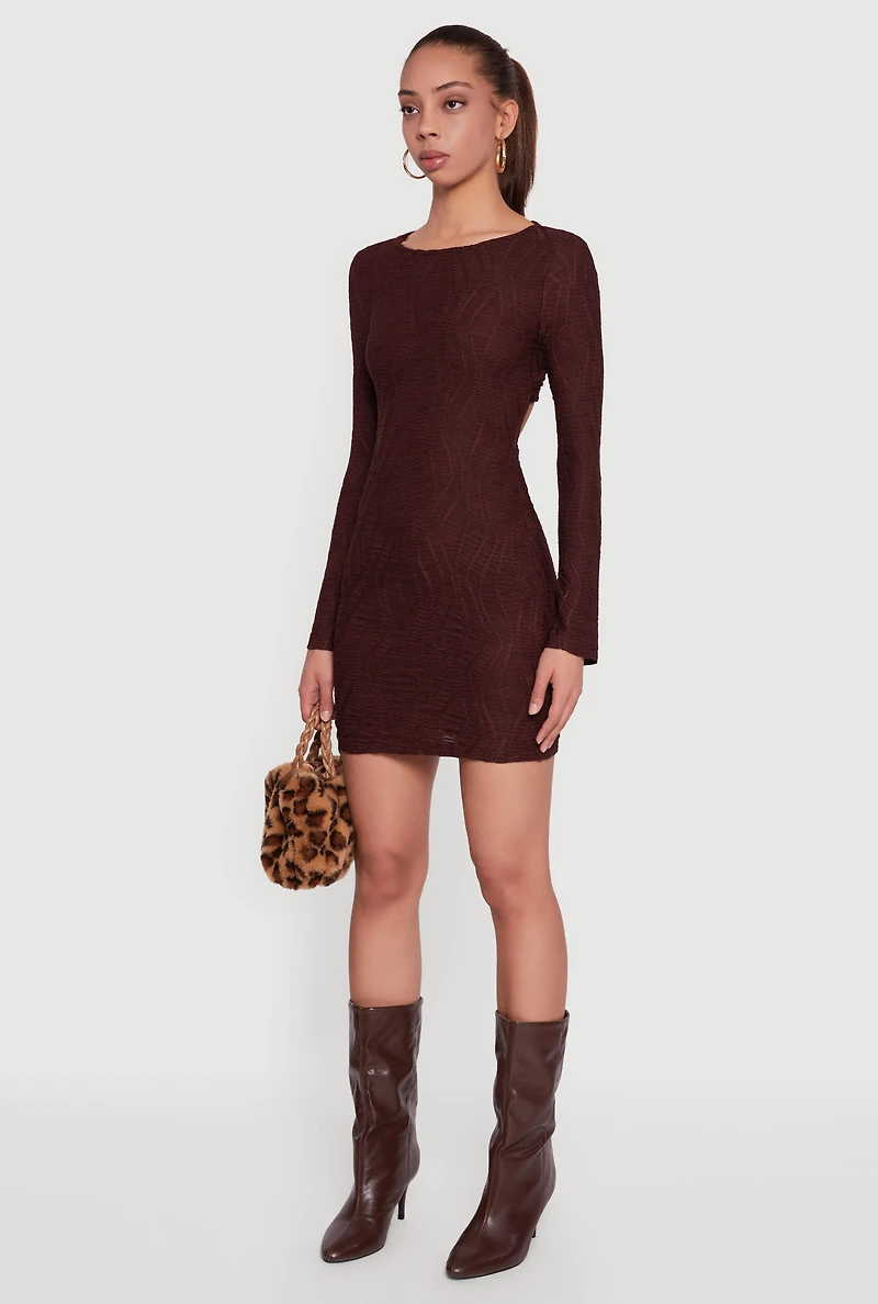 Keyhole Back Textured Mesh Mini Dress