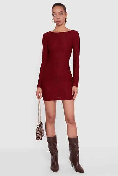 Keyhole Back Textured Mesh Mini Dress