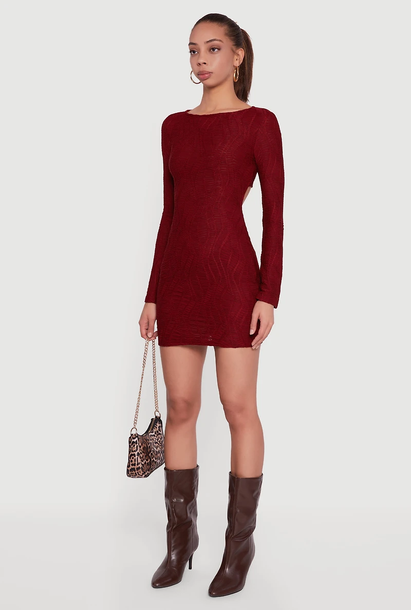 Keyhole Back Textured Mesh Mini Dress