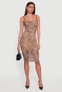 Leopard Print Sleeveless Bustier Bodycon Midi Dress