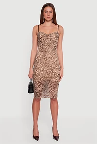 Leopard Print Sleeveless Bustier Bodycon Midi Dress