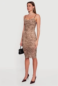Leopard Print Sleeveless Bustier Bodycon Midi Dress