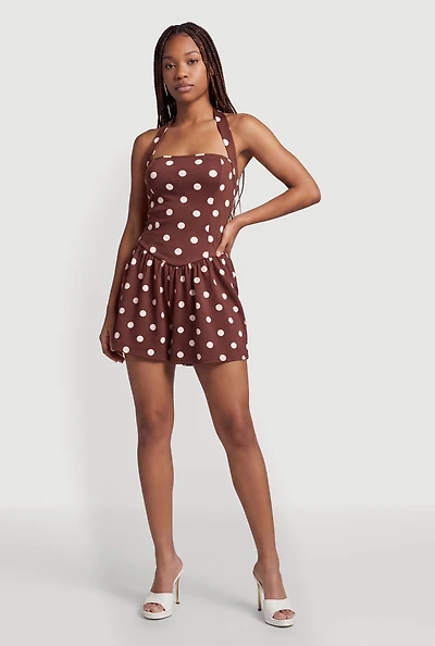 Polka Dot Halter Neck Skater Dress