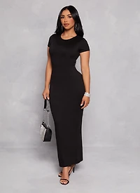 Double Layered Crew Neck Maxi Dress
