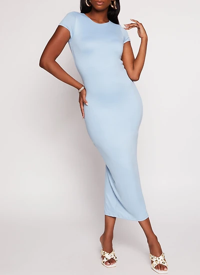 Double Layered Crew Neck Maxi Dress