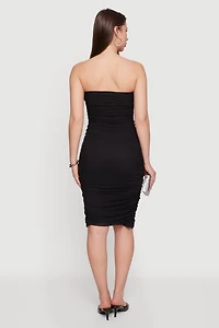 O Ring Side Ruched Midi Tube Dress