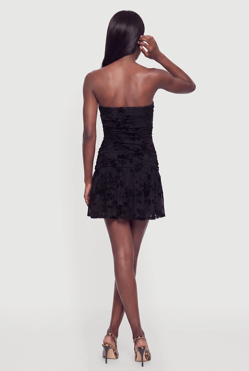 Floral Velvet Burnout Drop Waist Mini Dress