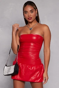 Almost Famous Faux Leather Bubble Hem Mini Dress