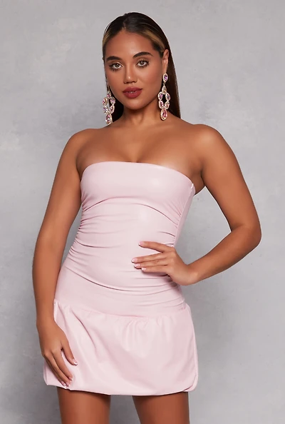 Almost Famous Faux Leather Bubble Hem Mini Dress