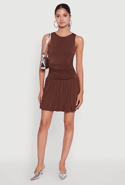 Womens Sleeveless Ruched Side Bubble Hem Dress,