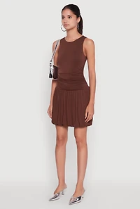 Womens Sleeveless Ruched Side Bubble Hem Dress, Brown, Size S