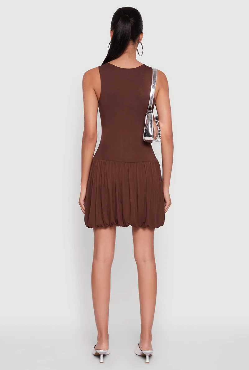 Womens Sleeveless Ruched Side Bubble Hem Dress, Brown, Size M