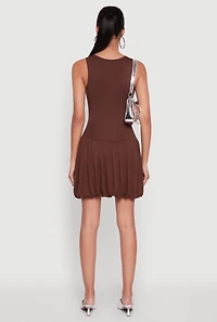 Womens Sleeveless Ruched Side Bubble Hem Dress, Brown, Size M