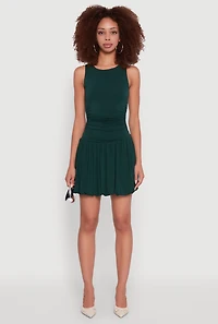 Womens Sleeveless Ruched Side Bubble Hem Dress, Green, Size M