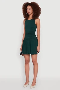 Womens Sleeveless Ruched Side Bubble Hem Dress, Green, Size M