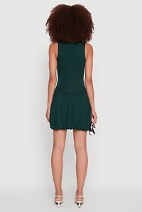 Womens Sleeveless Ruched Side Bubble Hem Dress, Green, Size L