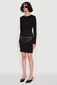 Womens Ribbed Knit Long Sleeve Mini Dress, Black, Size S