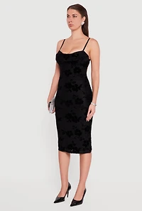 Floral Velvet Burnout Cowl Neck Midi Dress