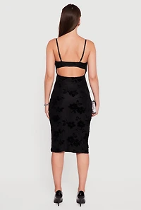 Floral Velvet Burnout Cowl Neck Midi Dress