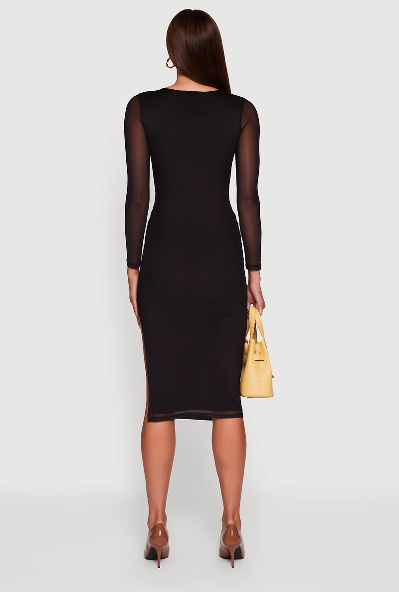 Almost Famous Mesh Rose Print Side Slit Dress