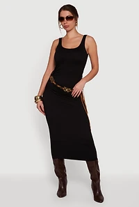 Sleeveless Ruched Maxi Dress with Beaded Boho Belt