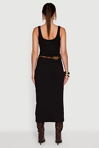 Sleeveless Ruched Maxi Dress with Beaded Boho Belt