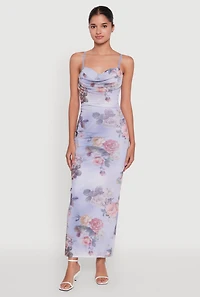 Womens Floral Mesh Padded Cup Sweetheart Bustier Dress, Blue, Size M