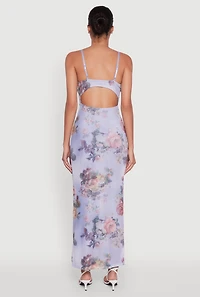 Womens Floral Mesh Padded Cup Sweetheart Bustier Dress, Blue, Size XL